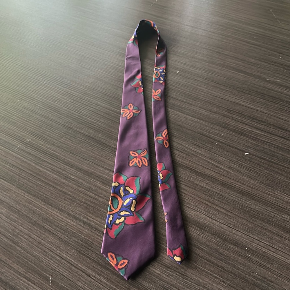 Vintage Yves Saint Laurent silk tie, plum and contrasting colors